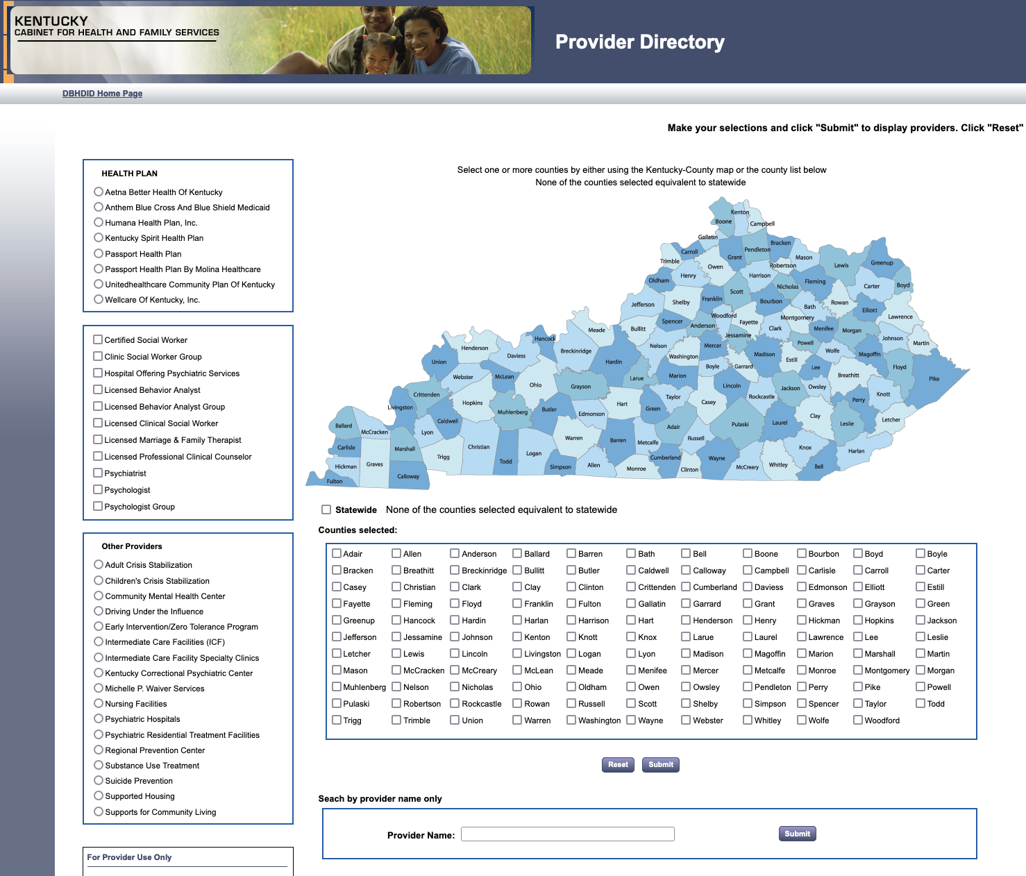 Kentucky Health Providers and Mental Health Regional Prevention Centers